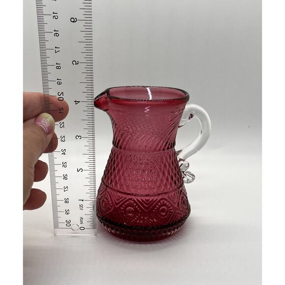Vtg Pilgram Creamer Cranberry Glass Bennington Applied Handle Red Cottage Coffee - Picture 6 of 6